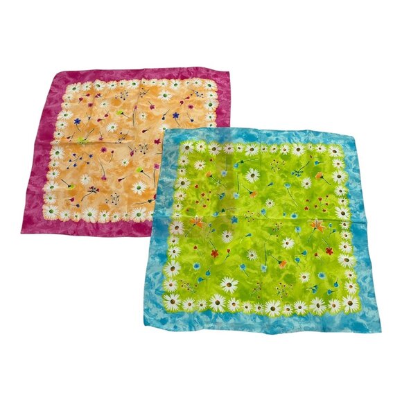 Preview Collection Italian Silk Scarves Set of 2 Daisy Floral Square 19" Nordstr - Picture 1 of 7